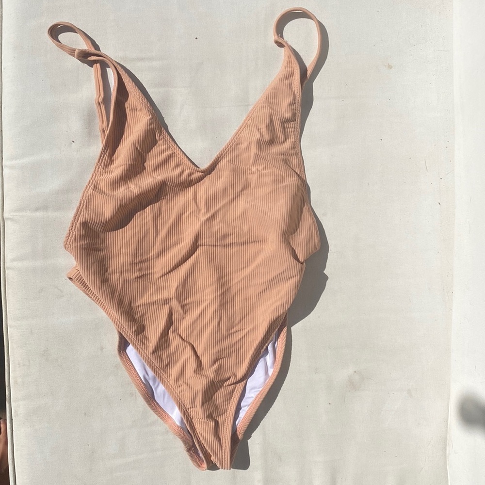 Nasty Gal peach swoop-back bathing suit